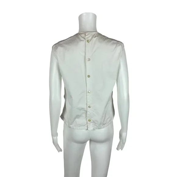 Vintage 50s Lace Blouse Women's Medium White Bow Neck Button Back Sleeveless